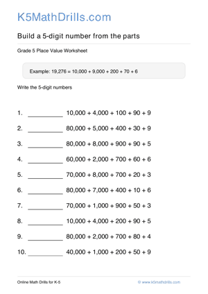 Grade 5 Place Value 5 Digit 1