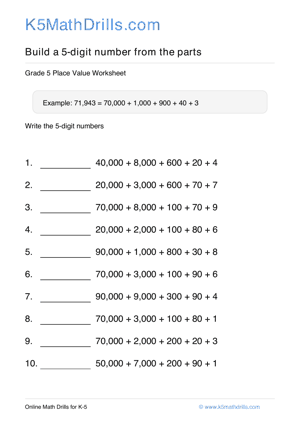 Grade 5 Place Value 5 Digit 10