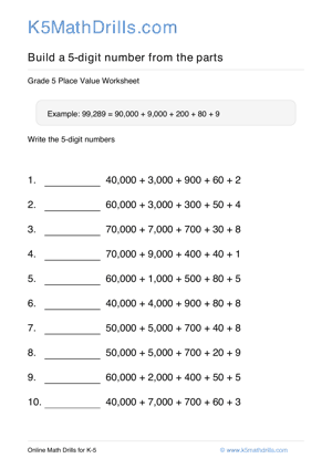 Grade 5 Place Value 5 Digit 100