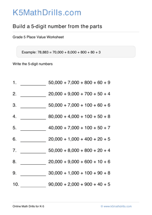 Grade 5 Place Value 5 Digit 16