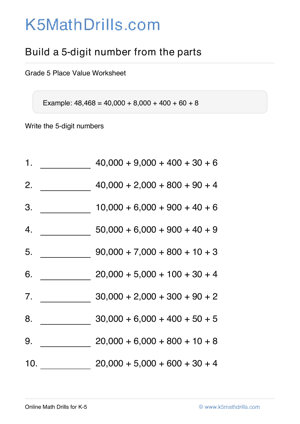 Grade 5 Place Value 5 Digit 17