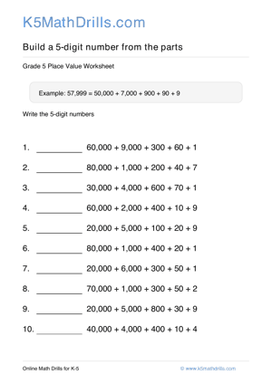 Grade 5 Place Value 5 Digit 30