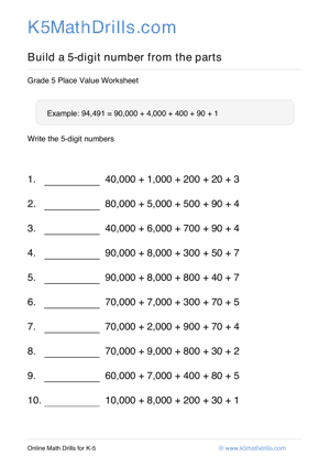 Grade 5 Place Value 5 Digit 34