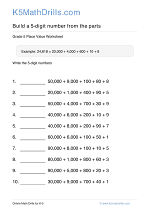 Grade 5 Place Value 5 Digit 36