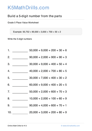 Grade 5 Place Value 5 Digit 44