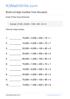 Grade 5 Place Value 5 Digit 45