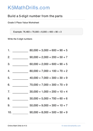 Grade 5 Place Value 5 Digit 60