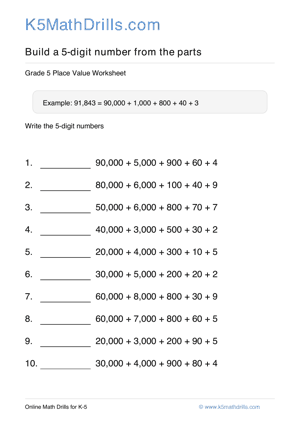 Grade 5 Place Value 5 Digit 61