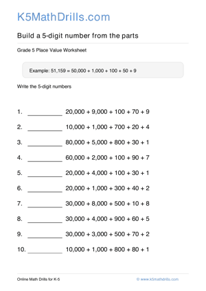 Grade 5 Place Value 5 Digit 65