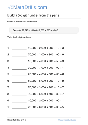 Grade 5 Place Value 5 Digit 67