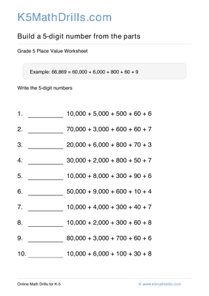 Grade 5 Place Value 5 Digit 91