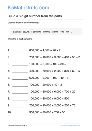 Grade 5 Place Value 6 Digit 1