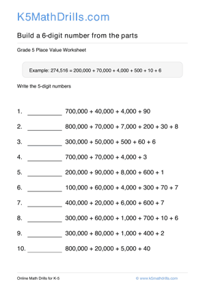 Grade 5 Place Value 6 Digit 10