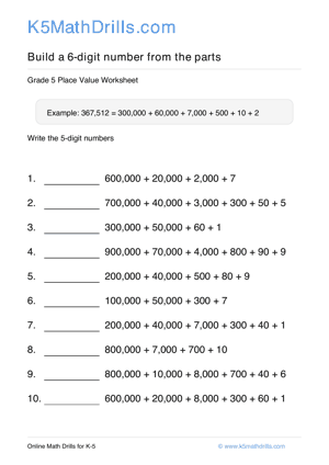 Grade 5 Place Value 6 Digit 17