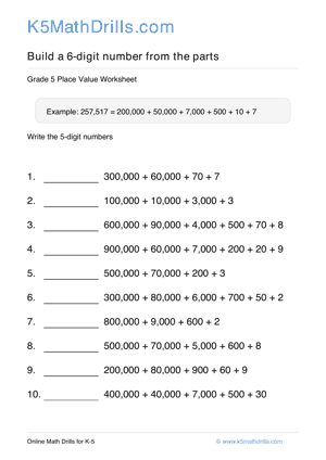 Grade 5 Place Value 6 Digit 2