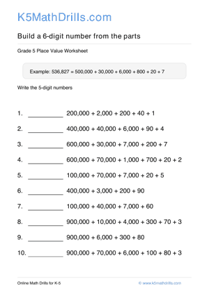 Grade 5 Place Value 6 Digit 20