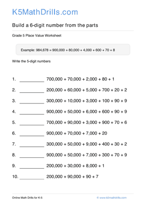 Grade 5 Place Value 6 Digit 22