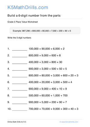 Grade 5 Place Value 6 Digit 27