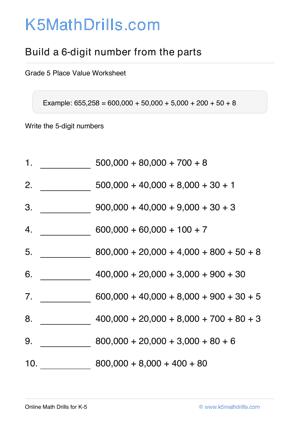 Grade 5 Place Value 6 Digit 28