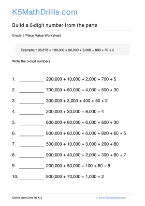 Grade 5 Place Value 6 Digit 32