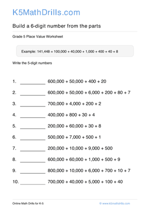 Grade 5 Place Value 6 Digit 38