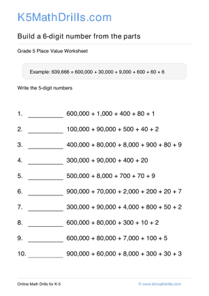 Grade 5 Place Value 6 Digit 39