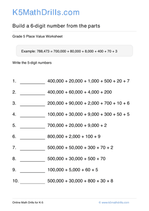 Grade 5 Place Value 6 Digit 40