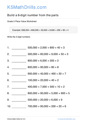 Grade 5 Place Value 6 Digit 45