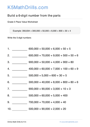 Grade 5 Place Value 6 Digit 47