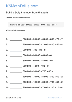 Grade 5 Place Value 6 Digit 5