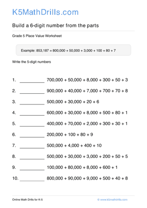 Grade 5 Place Value 6 Digit 51