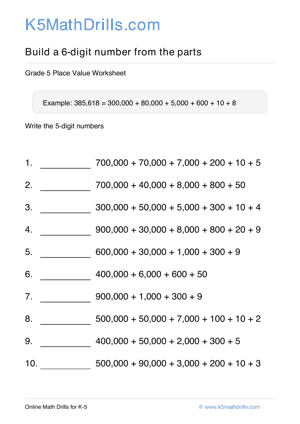 Grade 5 Place Value 6 Digit 52