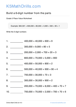 Grade 5 Place Value 6 Digit 53