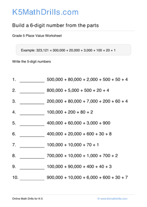 Grade 5 Place Value 6 Digit 54