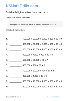 Grade 5 Place Value 6 Digit 55