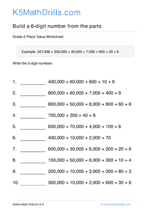 Grade 5 Place Value 6 Digit 56