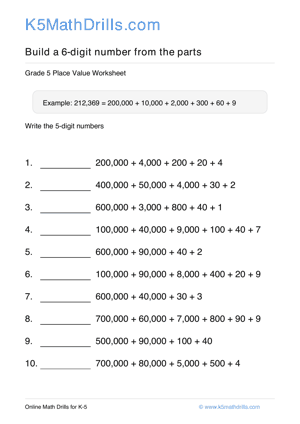 Grade 5 Place Value 6 Digit 57