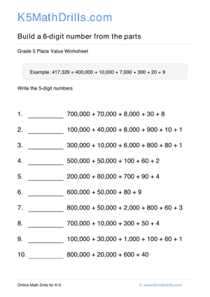 Grade 5 Place Value 6 Digit 58