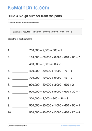 Grade 5 Place Value 6 Digit 59