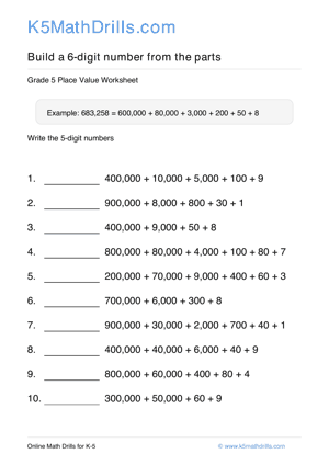 Grade 5 Place Value 6 Digit 6