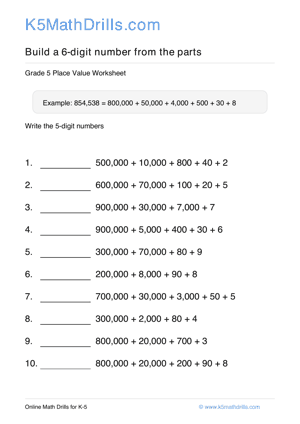 Grade 5 Place Value 6 Digit 60