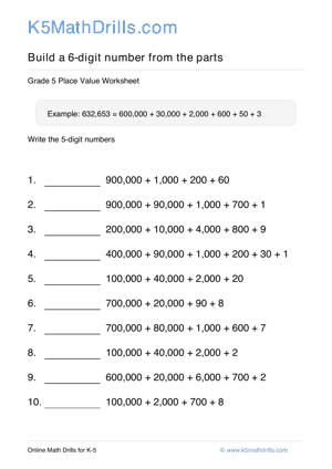 Grade 5 Place Value 6 Digit 62