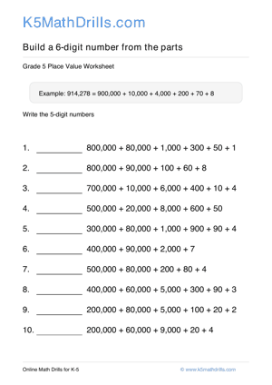 Grade 5 Place Value 6 Digit 63