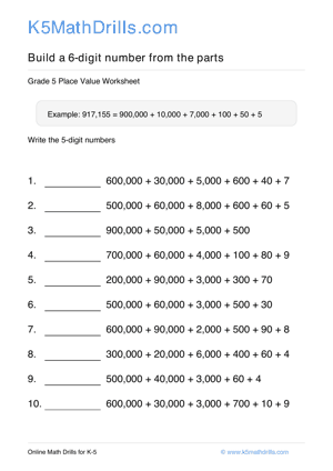 Grade 5 Place Value 6 Digit 64