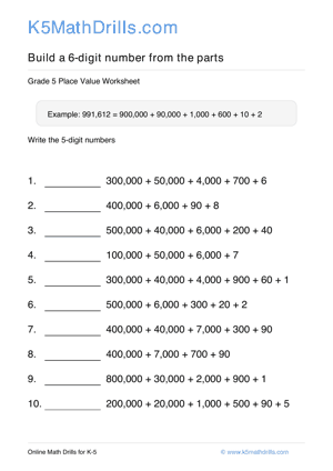 Grade 5 Place Value 6 Digit 65