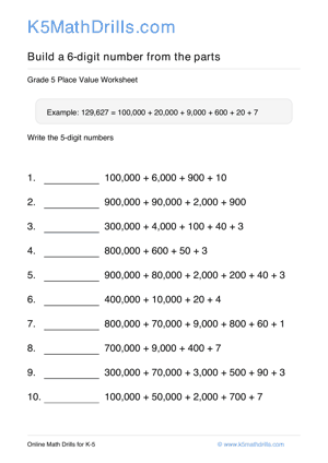 Grade 5 Place Value 6 Digit 67