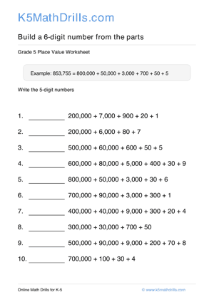 Grade 5 Place Value 6 Digit 68