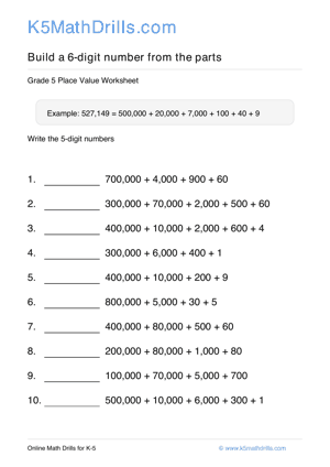 Grade 5 Place Value 6 Digit 69