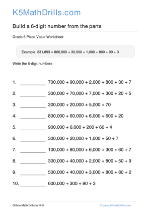 Grade 5 Place Value 6 Digit 70