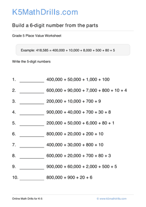 Grade 5 Place Value 6 Digit 71